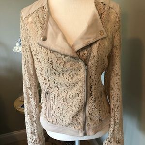 INC. Brand Light ivory lace & faux suede biker jacket